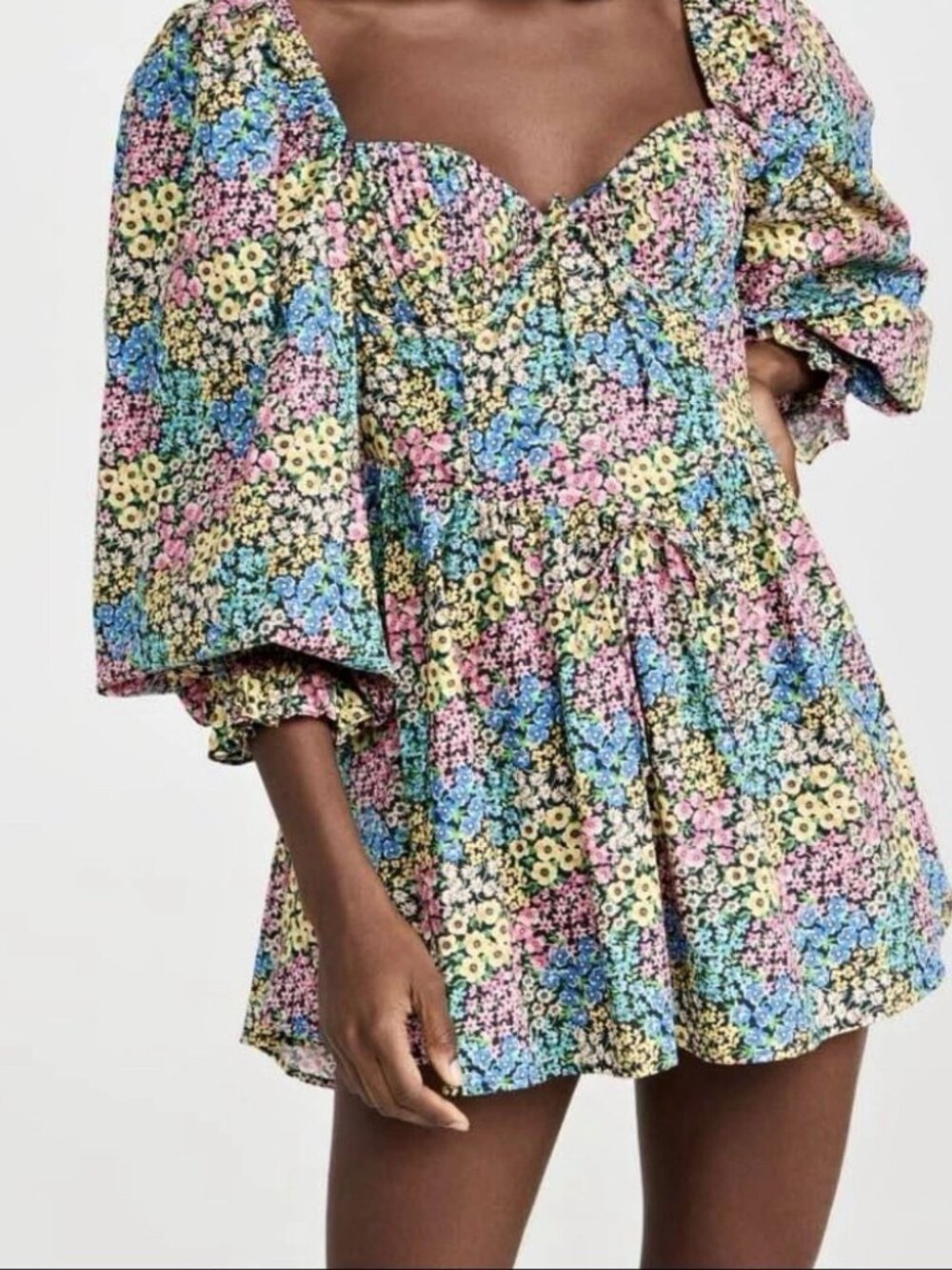 For Love & Lemons NWT Ruth Floral Poplin Mini Dress Puff Sleeve Size Small